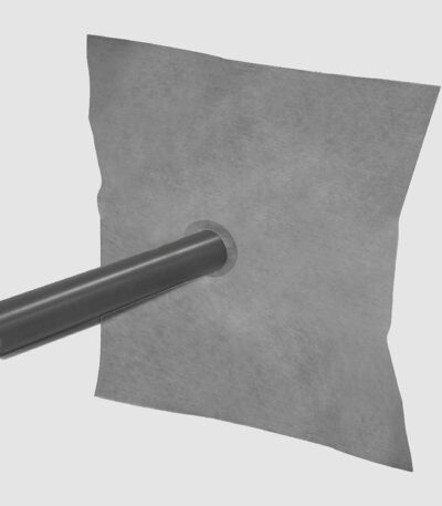 Acople para evacuación horizontal con lámina impermeabilizante, ECODRY50 de 50 x 50 cm unida al tubo de pvc con diferentes salidas