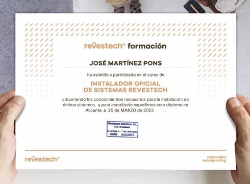 Ejemplo del certificado que recibes cuando realizas una formación con Revestech